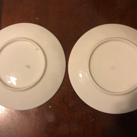 Vintage hand painted japan plates landscape lake side set of two 6.25" gold rim - Picture 8 of 8